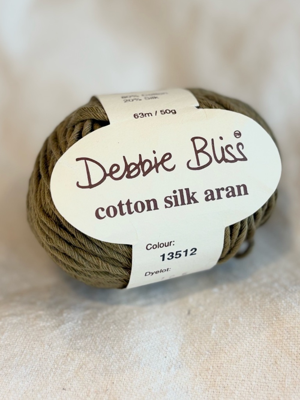 debbie bliss cotton silk aran cotton silk 50g olive khaki nwt